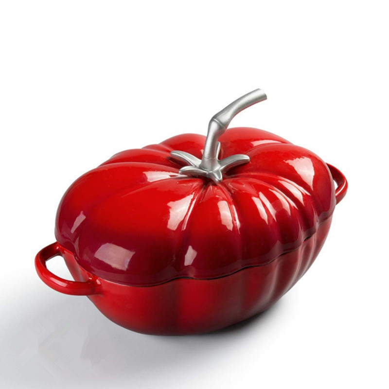 Cast Iron Tetsubin - 25 ซม.มะเขือเทศเคลือบเหล็กหล่อภาษาดัชคําเตาอบ 2.9L หม้อสําหรับทําอาหารเนื้อสัตว์และผักใช้งานร่วมกับแหล่งความร้อนทั้งหมด