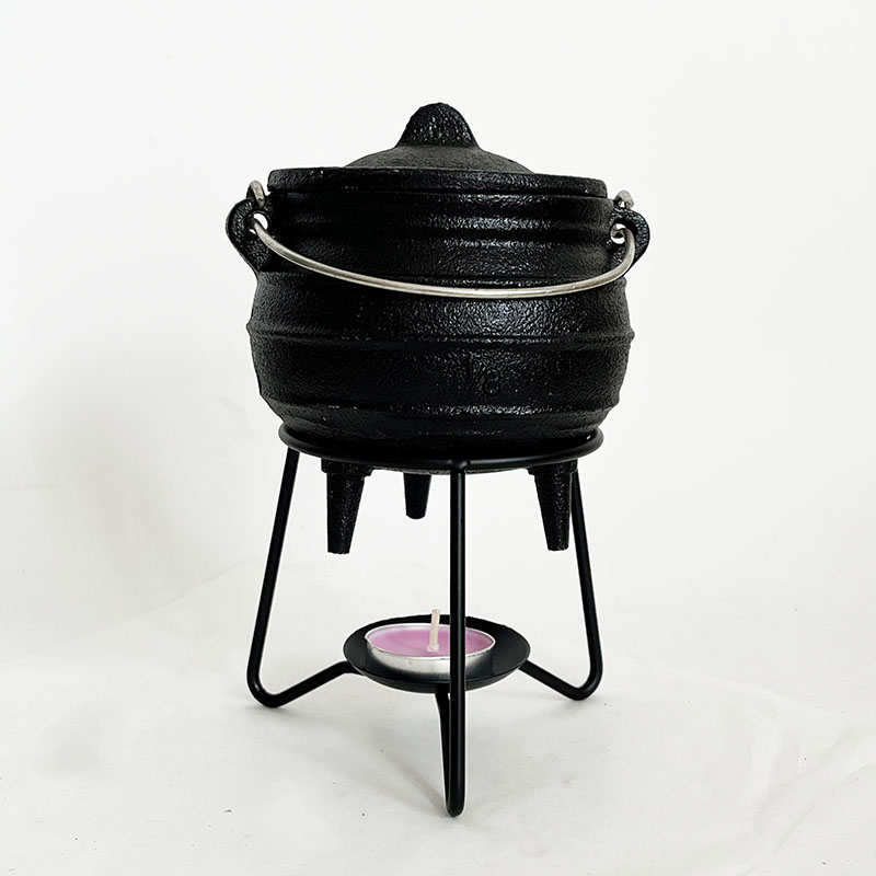Cast Iron Tetsubin - ขนาดกลาง 1/8 # หม้อเหล็กหล่อพร้อมที่วางโลหะ - หม้อแม่มด