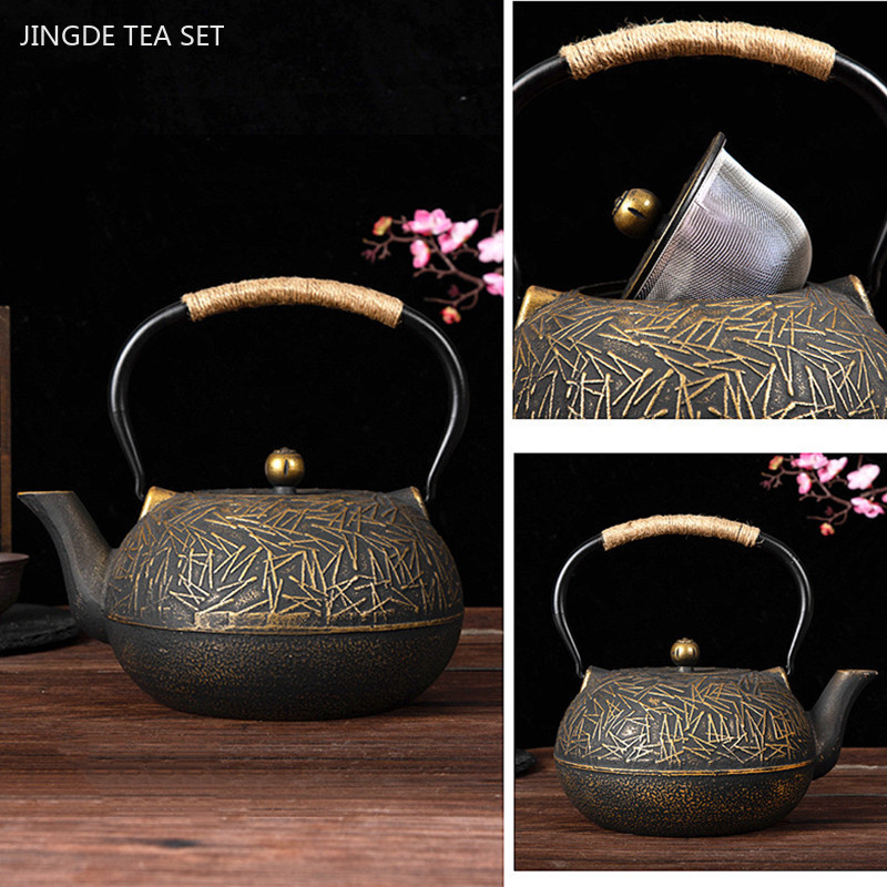 Cast Iron Tetsubin - กาน้ำชาเหล็กหล่อแบบปรับแต่งได้900มล. กาน้ำชาญี่ปุ่นงานฝีมือโบราณกาน้ำชาเหล็กพร้อมที่กรองหน้าจอกาต้มน้ำห้องครัวชุดอุปกรณ์ชา