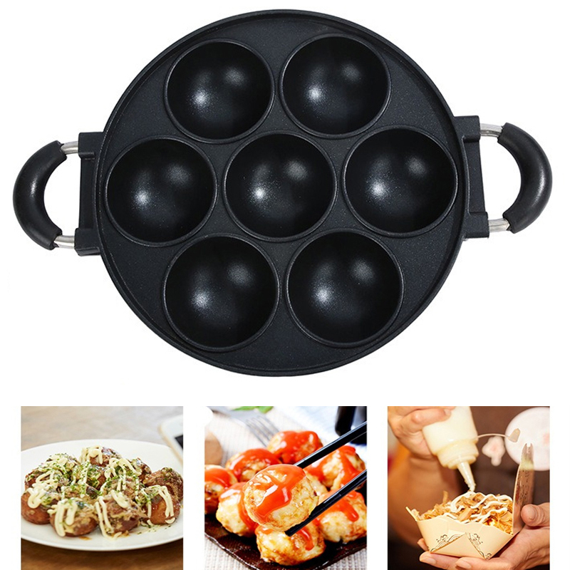 Cast Iron Tetsubin - ถาดทำเค้กเหล็กหล่อ7หลุมกระทะทำไข่เจียวทำอาหารหม้ออาหารไม่ติดกระทะทำอาหารเช้าแม่พิมพ์เค้กพายเครื่องครัว